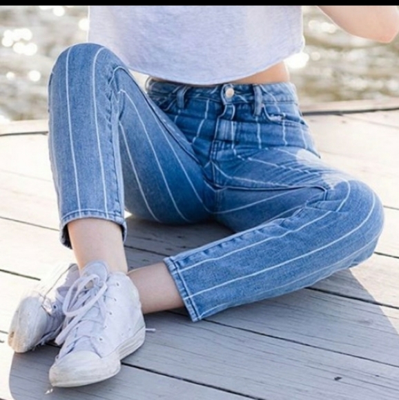 Rue 21 Striped railroad mom jeans medium wash - Picture 1 of 5